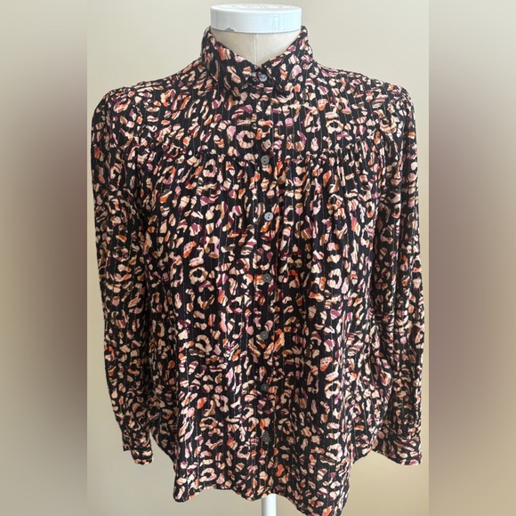 Jane and Delancey Medium Black Abstact Leopard Printed Loose long sleeve Blouse - Picture 2 of 11